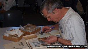 Dr David Martill examining the pterosaur fossil