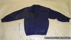 A blue cardigan worn by Stephen Lawrence