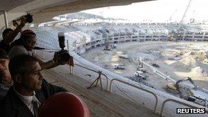 Brazil's congressman and former football star Romario visits the Maracana Stadium on 10 October