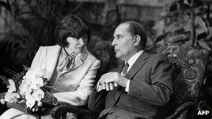 Danielle Mitterrand with her husband Frederic on a visit to Belgium, 13 October 1983