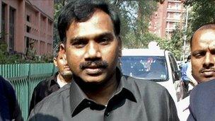 India's former telecoms minister A Raja in Delhi on 17 February 2011