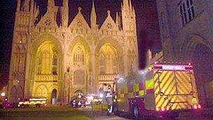 Fire engines outside Peterborough Cathedral, 2001