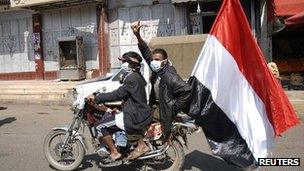 Anti-government protesters during a demonstration in Sanaa