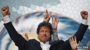 Imran Khan at a rally in Lahore on 30 October 2011