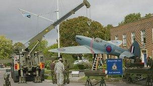 The replica spitfire outside RAF Benson