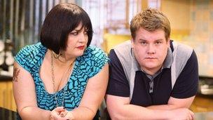 Ruth Jones as Nessa and James Corden as Smith in Gavin and Stacey