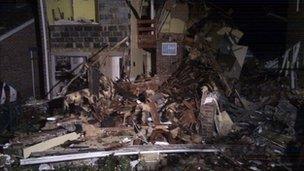 Damage to the property on Sutherland Chase following the explosion. Picture taken by BBC's Matt Treacy