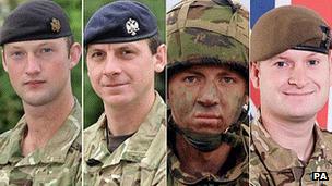 (left - right) Lt David Boyce, L/Cpl Richard Scanlon, L/Cpl Peter Eustace, and Pte Thomas Lake