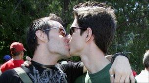 Gay rights activists in Madrid (file picture)