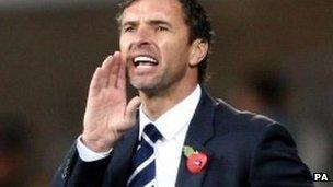 Wales manager Gary Speed shouts out instructions during the 4-1 friendly win over Norway