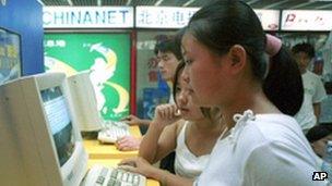 Girl in China using computer