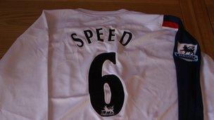 Ron Cole's Bolton Wanders FC jersey with Speed's name and number