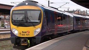 First TransPennine Express train arrives at York station