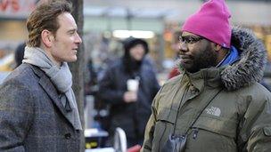 Michael Fassbender and director and co-writer Steve McQueen on the set of SHAME