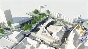 An artist's impression of the new bus station in Northampton.