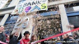 Demonstrators outside UBS building