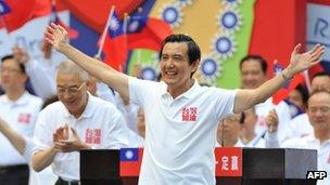 Taiwan President Ma Ying-jeou at an election campaign gathering on 30 October 2011