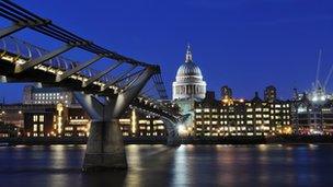 The Millennium Bridge over the Thames with St Paul's Cathedral in the background