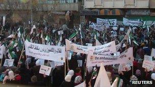 Demonstrations against Syria's President Bashar al-Assad in Khalidieh, near Homs, 28 November 2011.