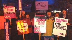 Pickets at Coleg Morgannwg in Aberdare, Rhondda Cynon Taf