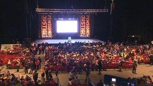 Protesters attend the pensions rally at the NIA in Birmingham