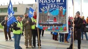 NASUWT members on strike at the Pier Head