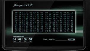 Screen shot of the code breaking challenge