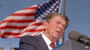 Ronald Reagan at the inauguration of his presidential library in Simi Valley, California, 4 November 1991