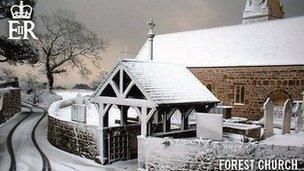 Guernsey Christmas Stamp showing Forest Church