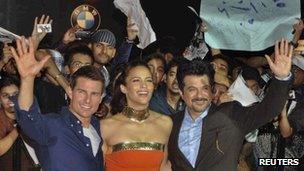 Tom Cruise, Paula Patton and Anil Kapoor at the screening of Mission Impossible: Ghost Protocol in Mumbai, India.