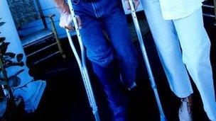 Patient using crutches