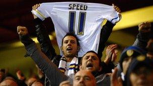 Leeds United fan with Speed shirt