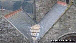 Church roof where lead has been stolen (pick: Le Page Architects)