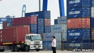 Containers at the port of Tianjin