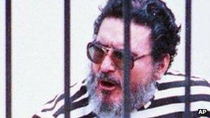 Former Shining Path leader, Abimael Guzman, in a high security jail in Lima, 08/10/1992