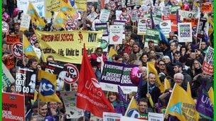 Protesters march in London over pensions