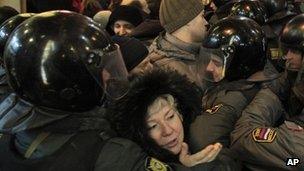 Protesters clashing with police on 7 December