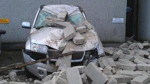 Car crushed by wall in Aberdeen