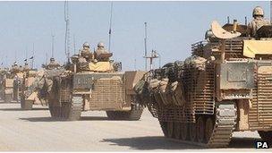 Line of British armoured vehicles in Helmand Province, Afghanistan