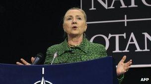 US Secretary of State Hillary Clinton at a Nato-Russia meeting 8 December 2011