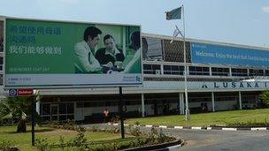 Chinese sign outside Lusaka Airport