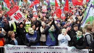 Thousands of public sector workers gathered in Belfast during the nationwide strike on 30 November