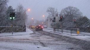 Traffic in snow in Inverness