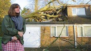 Eleanor outside her home after a tree crashed through the roof of her father's bedroom