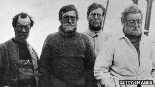 Frank Wild (left) with Sir Ernest Shackleton (2nd left) on board the Nimrod on their return voyage after reaching a point 97 miles from the South Pole, a record at the time