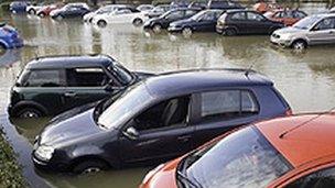 Flooded car park at Loddon Bridge [pic: Kevin Tildsley]