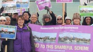 Protesters outside City Hall