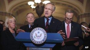 Senate Majority Leader Harry Reid discusses extension of the payroll tax cut 14 December 2011