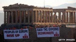 Acropolis with protest banners