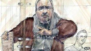 Paris courtroom sketch of Carlos the Jackal. 15 Dec 2011